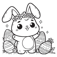 Vector easter egg coloring page with decorating eggsvector black and white