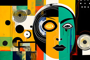 abstract art collage with african american face on colorful background. Modern contemporary art Black Histroy Month