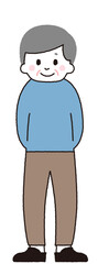 おじいさんが立っているイラスト。手書き風のシンプルなデザイン。