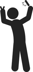 Fototapeta premium Isolated pictogram on man taking self portrait, selfie stick figure take picture with camera flash