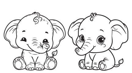 Vector baby elephant line drawing vector line art illustration coloring page