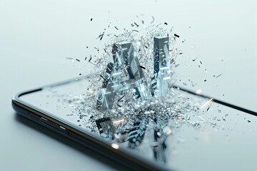 AI letters in a shattering effect on smartphone, impact of artificial intelligence on technology