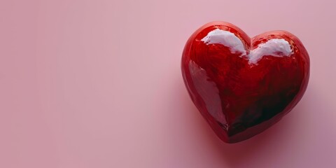 Red heart on a pink background. Valentine's Day. 3d rendering
