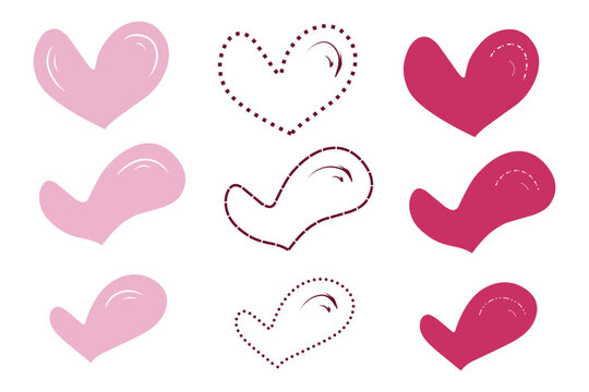 Hand drawn of various heart shapes in trendy illustration vector for romance, love, mother's day, valentine's day concept.