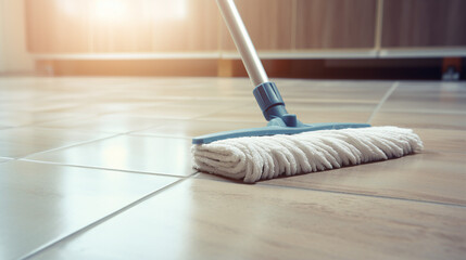 Sparkling Cleanliness: Mop Transforming Dirty Tiled Floors to Shiny Surfaces at Home - Domestic Hygiene Concept