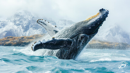 Humpback whale (Megaptera novaeangliae) playing off the coast of Iceland, concept Animals, generative ai - obrazy, fototapety, plakaty