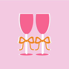 These are pink champagne glasses. This is a Valentine's Day sticker.