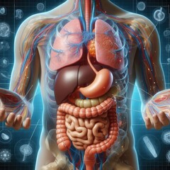 inside a human body and organs 3d renders realistic anatomy. Medical concept - obrazy, fototapety, plakaty