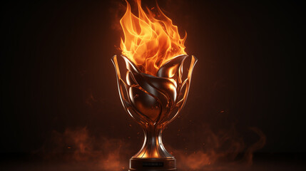A trophy cup engulfed in flames, symbolizing the fierce determination and passion that fuels success and victory, A fiery sports trophy for champions and winners, Ai generated image - obrazy, fototapety, plakaty