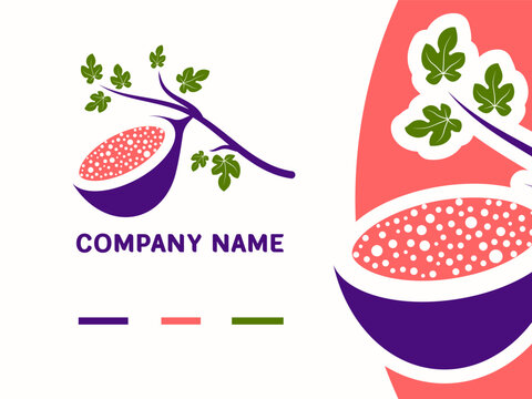 Minimalist fig logo with tree branch and leaf