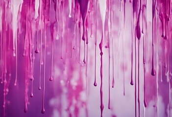Messy paint strokes and smudges on an old painted wall Pink purple white color drips flows streaks