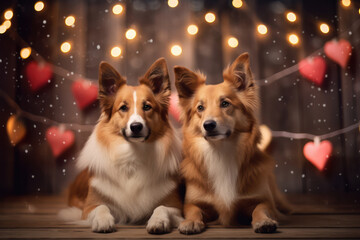 Valentine's Day, Dogs in Love, Whiskered friends showcase affection in a charming pet love scene.