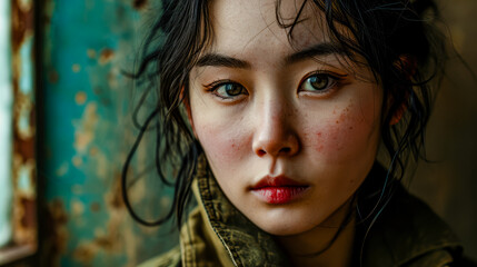 Portrait of a Young Self-Confident Korean Woman Dressed in a Fantasy Uniform Wallpaper Background Brainstorming Family Digital Art Magazine Poster