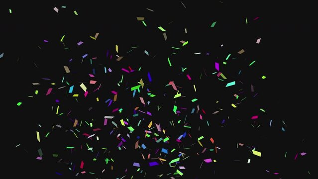 3D animation of exploding multicolor confetti on Black Background and Alpha channel