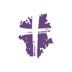 Grunge style christian cross icon for Ash Wednesday web banner or social graphic. The first day of Lent is a holy day of prayer and fasting.