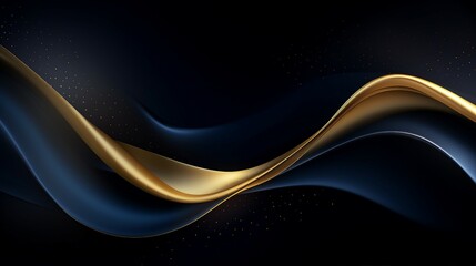 Elegant Navy Blue and Gold Abstract Wave Line Arts Background: Modern Luxury Design with Shiny Metallic Texture for Creative Decoration and Artistic Illustration.