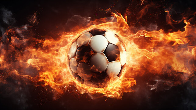 Burning ball, Soccer ball on fire, sports concept, Ai generated image