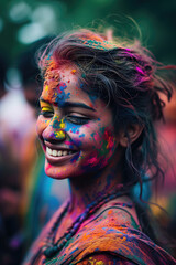 Vibrant and expressive portrait of girl during Holi celebrations