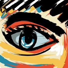 Minimalist abstract brush stroke eyes painting seamless pattern illustration. Modern trendy paint line background