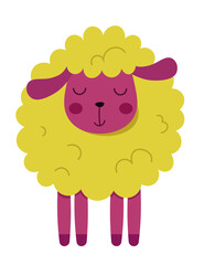 cute cartoon illustration - sheep yellow and red. Design for Kids, Girls, Boys. Character Design. vector illustration