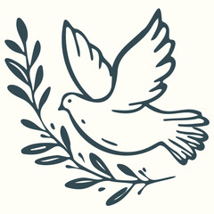 Dove and Olive Branch Illustration: Symbol of Peace, Love, and Freedom.