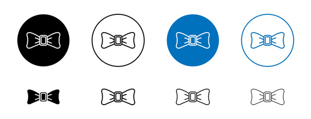 Bow line icon set. Butterfly style ribbon bowtie symbol in black and blue color.