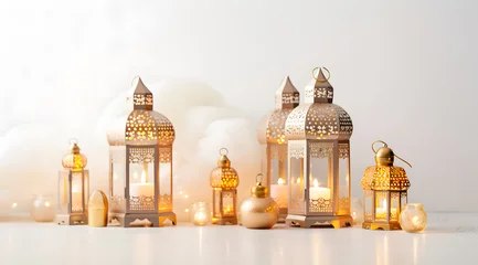 Foto op Plexiglas Decorative arabic lantern Ramadan Kareem on white background. Islamic background. Eid mubarak. 3D Rendering © Iwankrwn