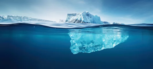 Fotobehang Crisis concept Global warming and melting glaciers, Iceberg in the ocean with a view underwater, Crystal clear water, Hidden Danger, before complete climate change © chiew