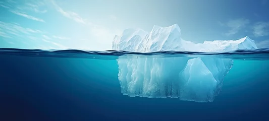 Fotobehang Crisis concept Global warming and melting glaciers, Iceberg in the ocean with a view underwater, Crystal clear water, Hidden Danger, before complete climate change © chiew