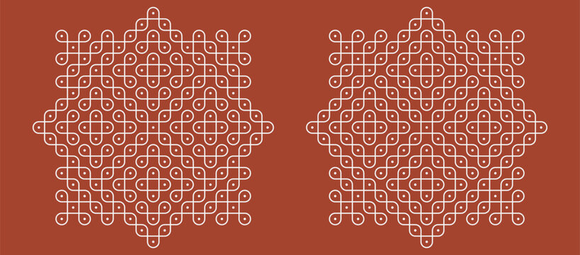 Indian Traditional and Cultural pulli or sikku Kolam design vector, set of editable home decor patterns