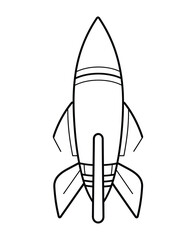 Cute and funny coloring page of a rocket. Provides hours of coloring fun for children. To color this page is very easy. Suitable for little kids and toddlers.