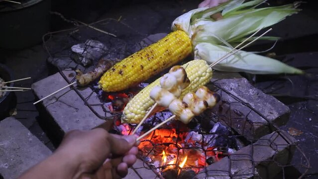 Zea Mays, Preparing grilled corn for dessert. delicious