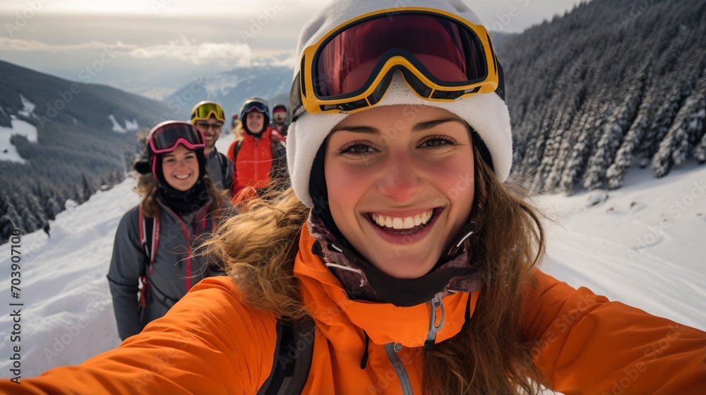 Wall mural Friends on a Snowy Mountaintop