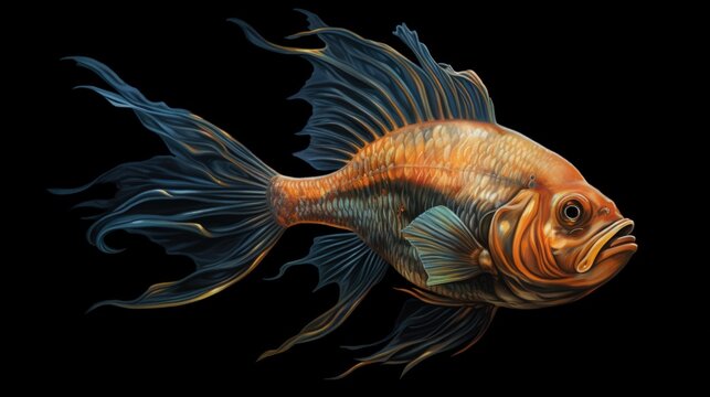 A fish that usually swims in the depths against a dark background, Generative AI