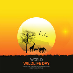 World wildlife day creative ads design. March 3 wildlife Day social media poster vector 3D illustration.