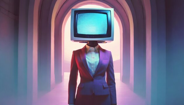 woman in business  suit with tv head