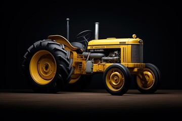Obraz premium A yellow vintage tractor isolated on a dark background