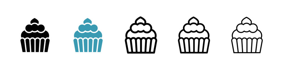 Baked Goods vector icon set. Vanilla Cupcake and Chocolate Brownie vector symbol for UI design.