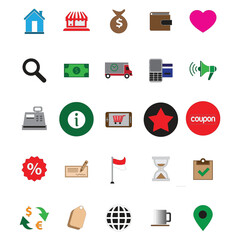 vector set of shopping icons. Collection of shop basket illustration signs. Shop package symbol. Shopping logo