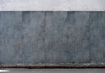 Clean Aged Concrete Grey Street Wide Wall and Sidewalk Floor. Front View. Urban House Background. 