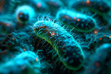 Digitally rendered 3D image of gut bacteria - obrazy, fototapety, plakaty