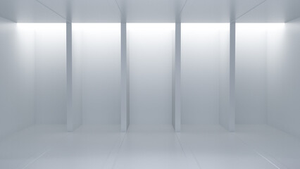 Empty Room With White Walls and Floor, Lit Niches, 3d render