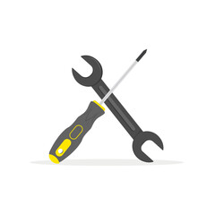 Key and screwdriver. Working tools vector illustration in flat style. Service, icon concept.