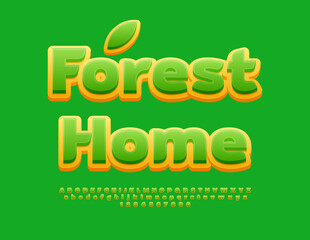 Vector eco concept Forest Home. Cute Green Font. Modern Alphabet Letters and Numbers.