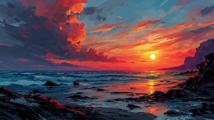 Red Yellow Sunset Light On Blue, Background Banner HD