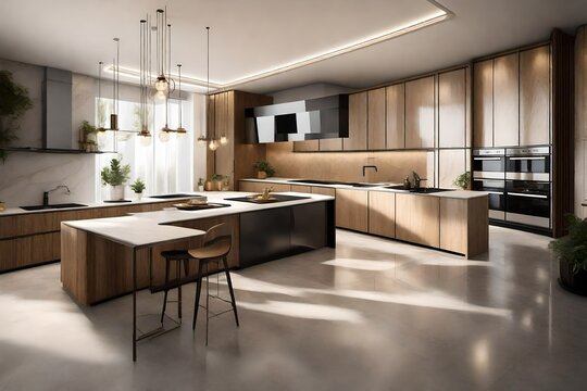 Picture a flawlessly designed modern luxury kitchen within an upscale home. 


