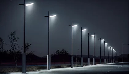 Fototapeten Modern street LED lighting pole. Urban electro-energy technologies. A row of street lights against the night sky natural background, Ai generated image © Trendy Image Two