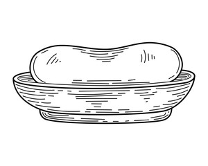Soap dish sketch. Hygiene, clean hands. Hand drawn line art illustration.
