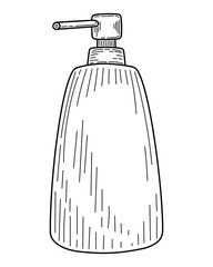 Bottle liquid hand soap sketch. Hand drawn line art illustration.