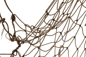 Torn Football or tennis net. Rope mesh on a white background close-up